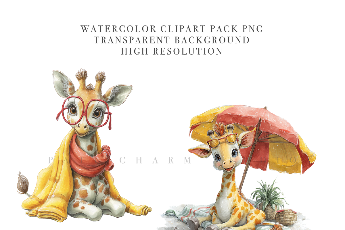 20 Watercolor Giraffe Summer Clipart, an Animal Illustration by Pati Charm Studio (Photo 5 of 8)