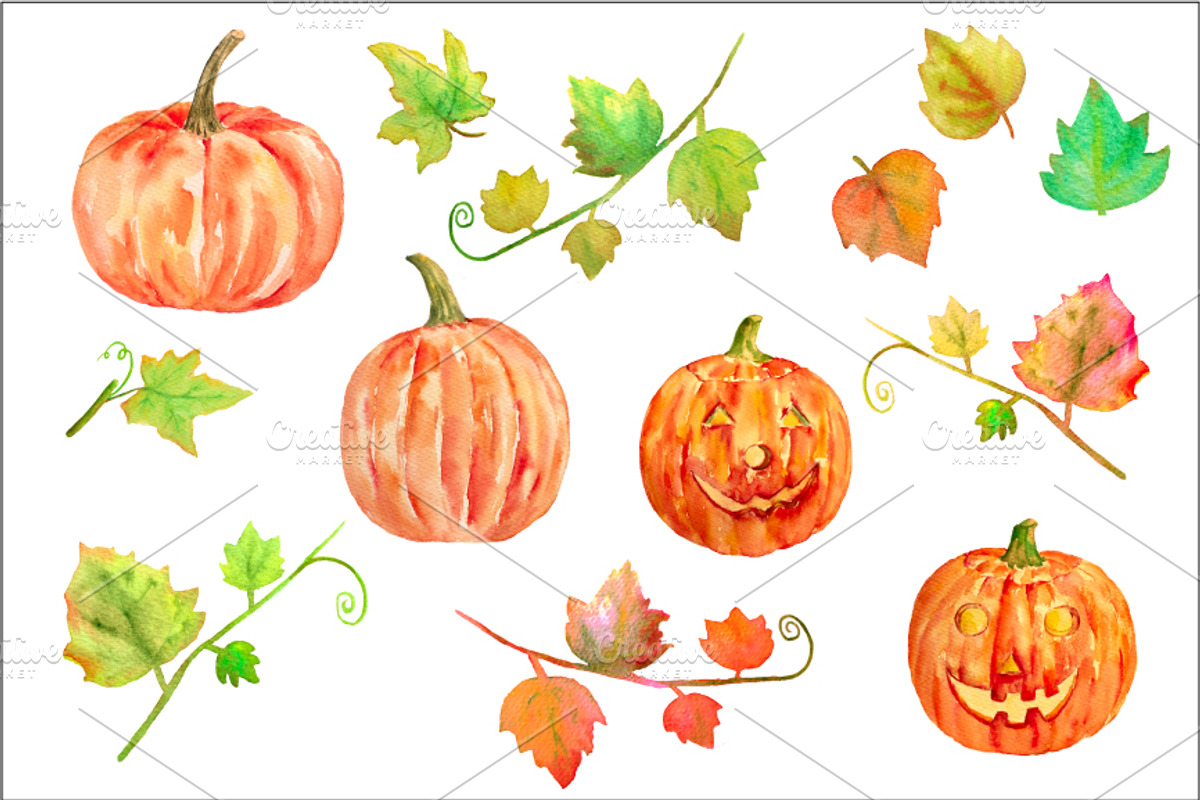 Watercolor Halloween Pumpkins