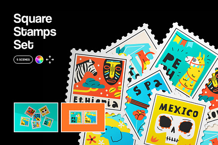 Square Stamps Mockup Set, a Pens & Pencil Mockup by Design Squad