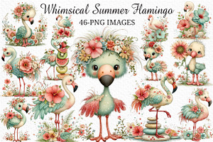 Whimsical Summer Flamingo Clipart, an Illustration by Craft Nest