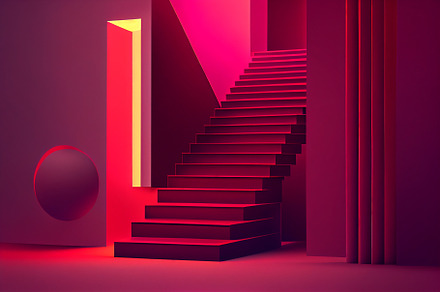 Conceptual illustration background of futuristic steps design, an Architecture Photo by New York Art Store