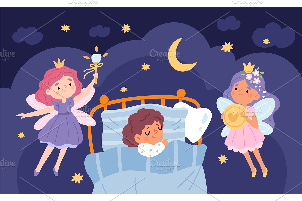 Tooth fairies with sleep child, an Illustration by YummyBuum