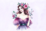 Purple Summer Vintage Woman Clipart, an Illustration by Designking (Thumbnail 3 of 4)