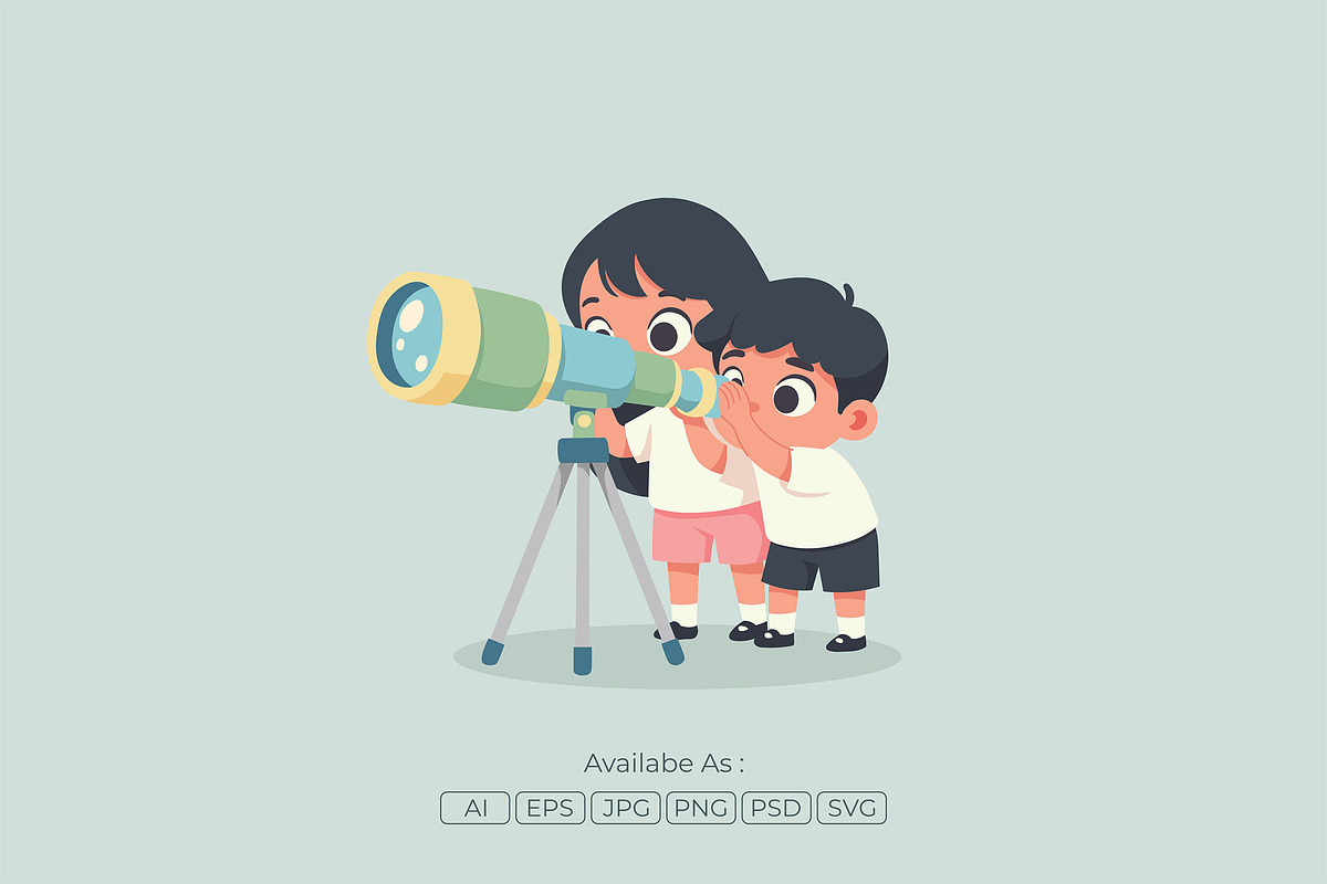 Children Looking Through Telescope, a Person Illustration by Partikusi Design (Photo 2 of 3)