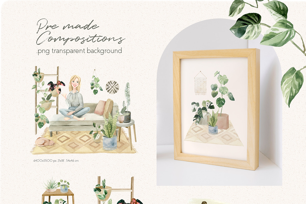 Cosy House Plants Watercolor Clipart, an Illustration by Julia M. Watercolor (Photo 4 of 11)