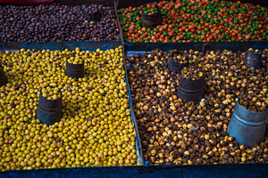 Roasted chickpeas and beans street food market display in Asia w, a Photo by Pictures for you!!!!!!!!!