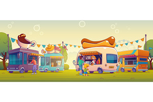 Cartoon food truck street festival, a Food Illustration by art PVP - market