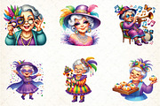 Mardi Gras Grandma Clipart Bundle, an Illustration by DreamCafeArt (Thumbnail 2 of 3)