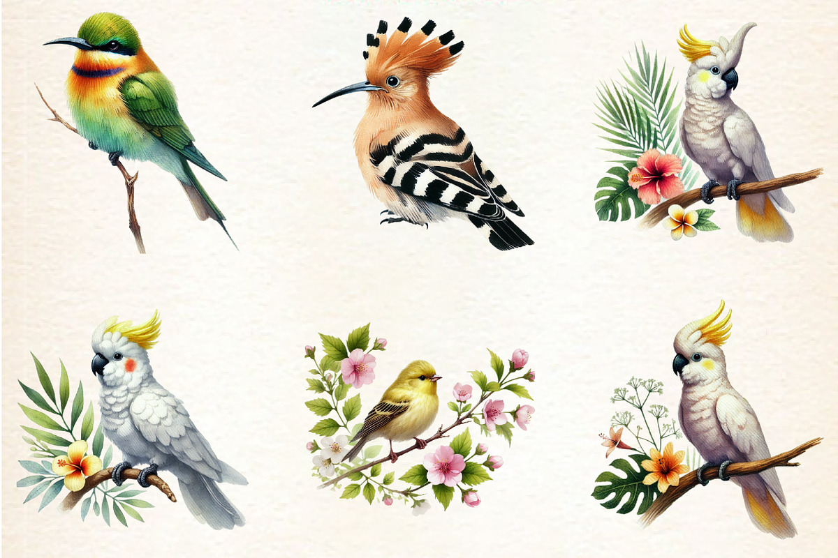 Watercolor Tropical Birds, a Seasonal Illustration by DreamArtGraphic (Photo 4 of 5)
