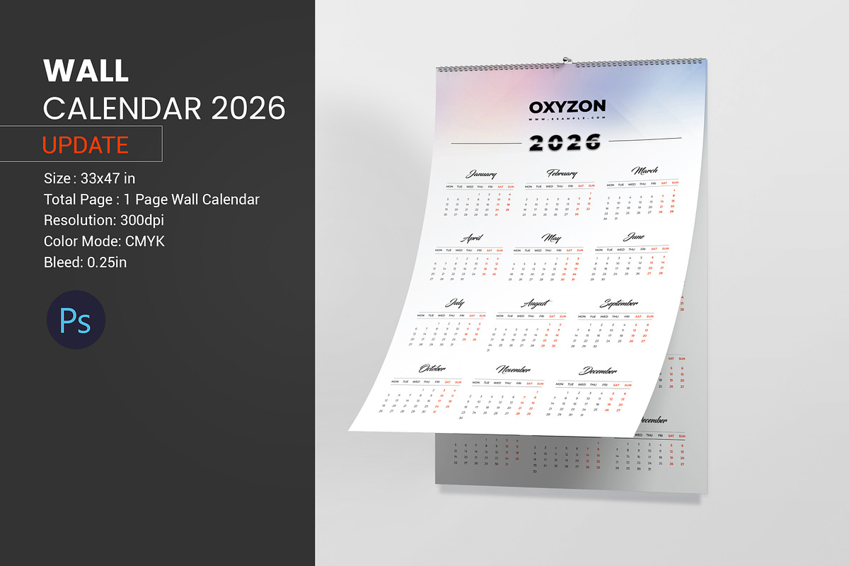 Wall Calendar 2026, a Stationery Template by crazyOWL (Photo 1 of 4)