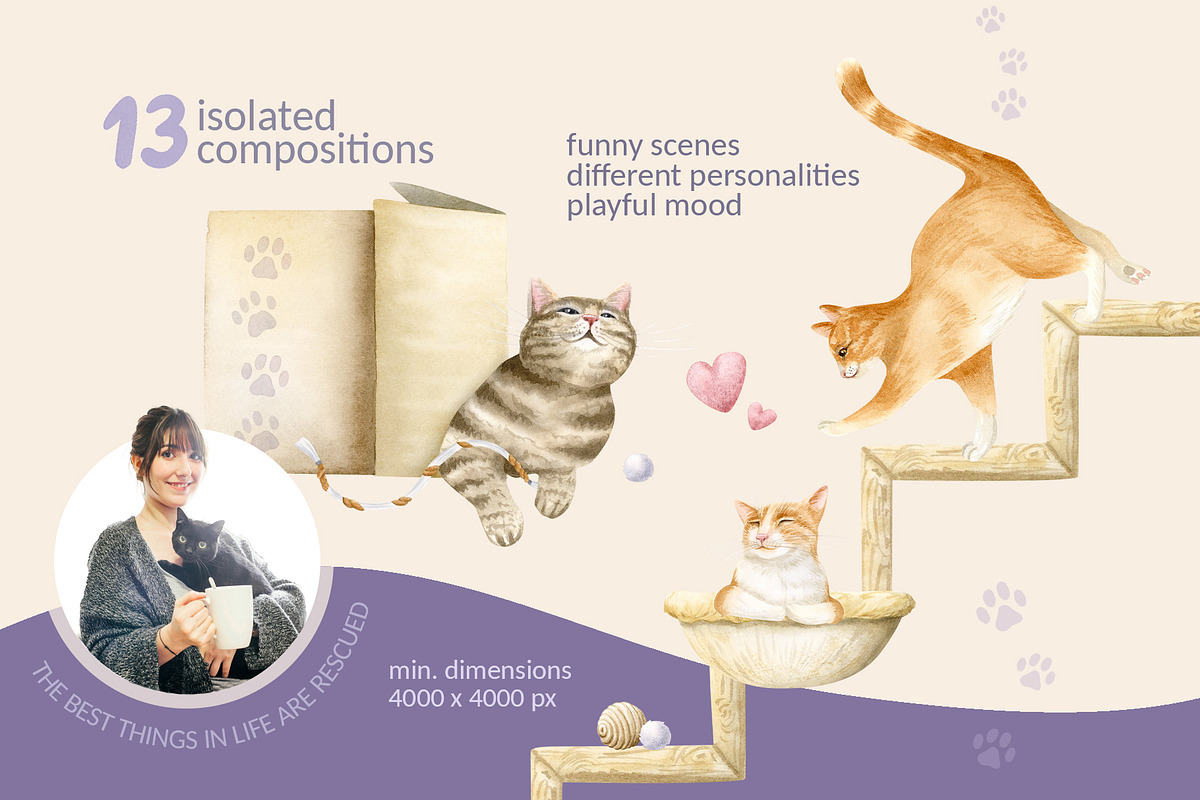 Cats Funny Toys Watercolor Clip art, an Animal Illustration by Elena Malgina Clipart (Photo 4 of 19)