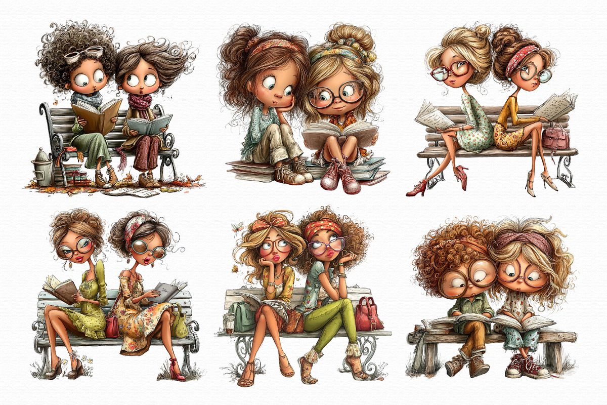Bench friends Women reading Clipart, an Illustration by Libby Wishes (Photo 8 of 8)