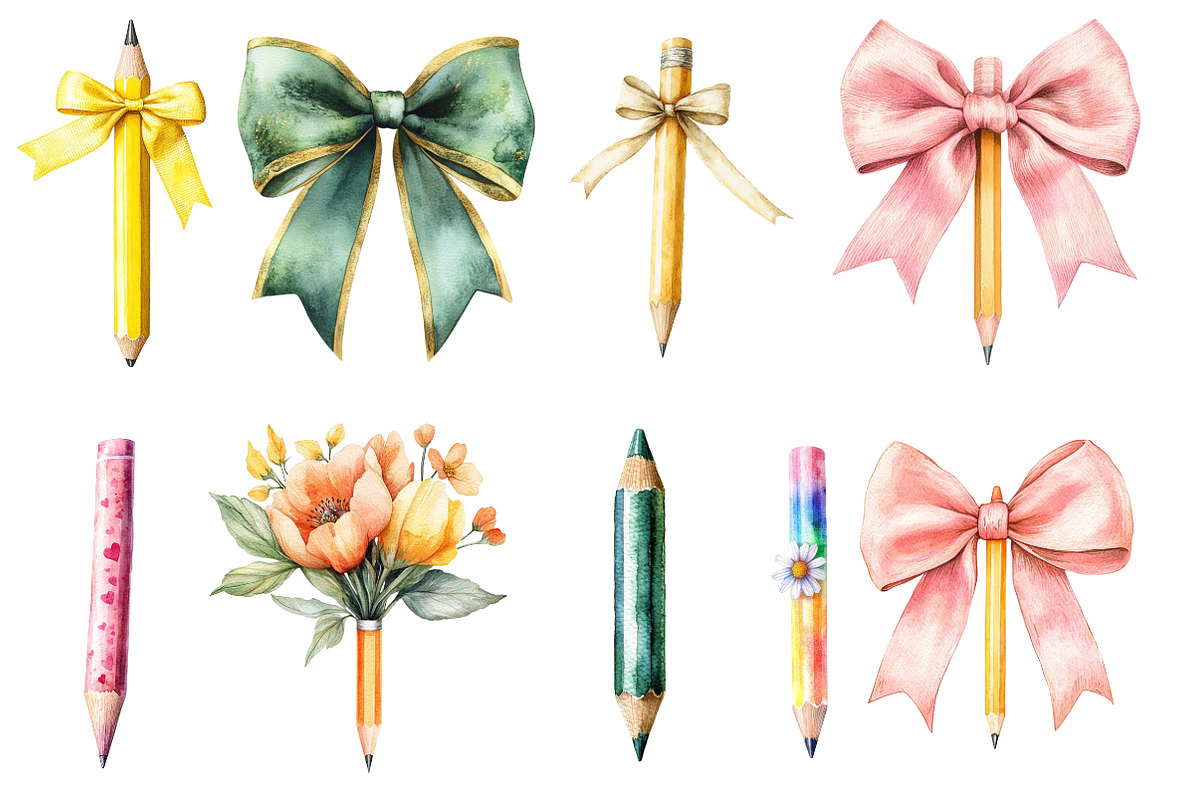 Coquette School Pencil Bow Clipart, an Illustration by Designworld (Photo 2 of 5)