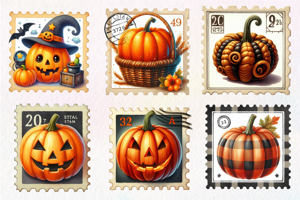 Pumpkin Postage Stamp Clipart, an Illustration by CreationArt (Photo 2 of 5)