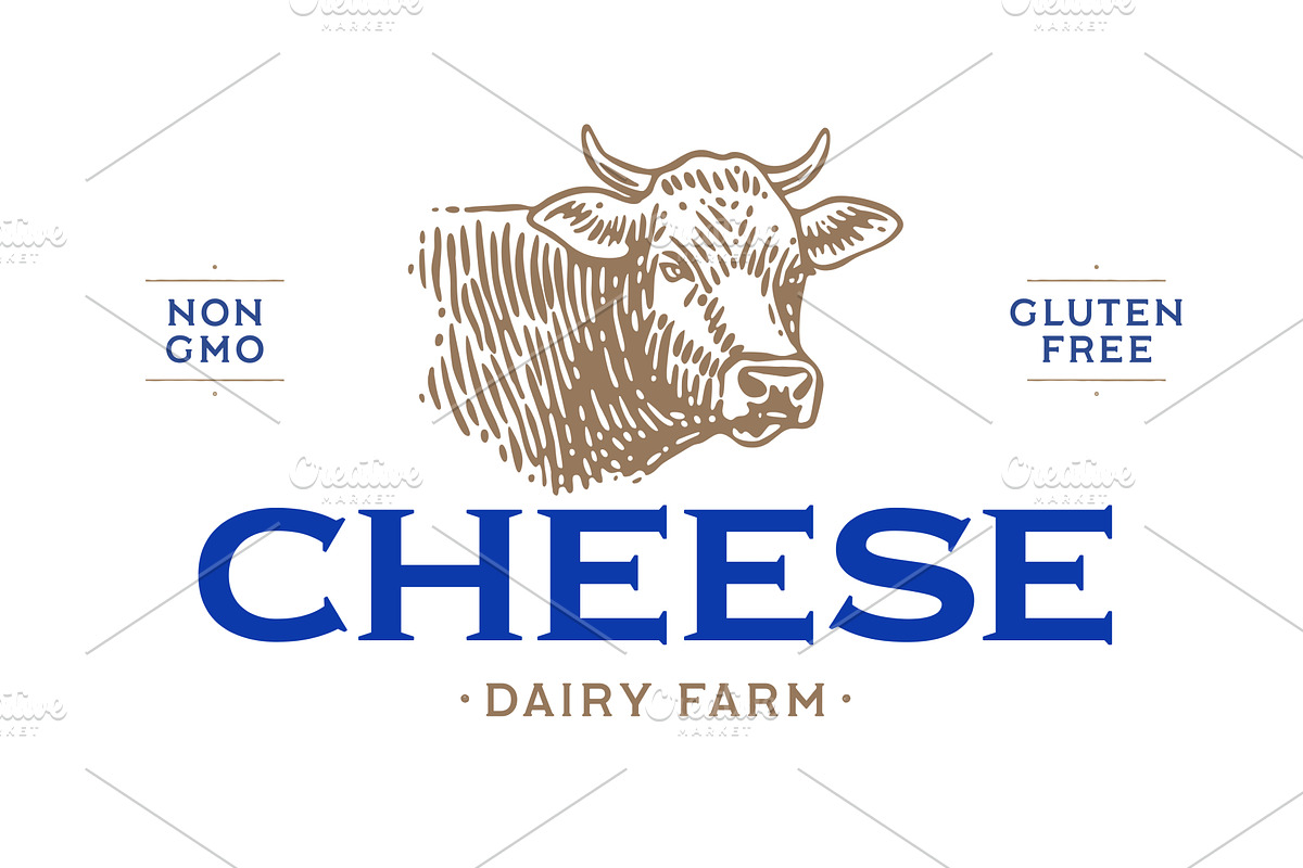 Cow, milk, dairy tag label. Template, a Food Illustration by Foxys Graphic