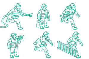 Isometric set of firefighters., an Illustration by Booblgum