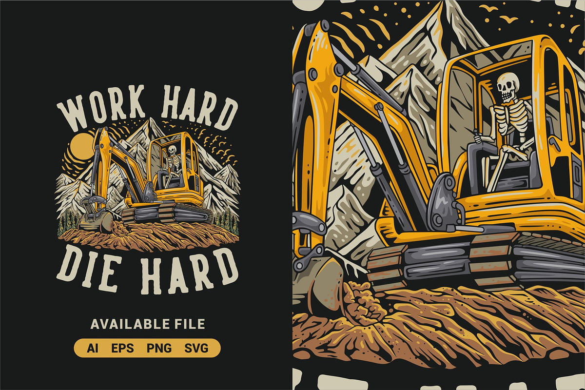 Skeleton Operating Excavator Vector, an Illustration by ImoogiStudio
