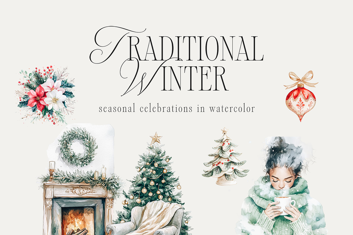 Traditional Winter - Watercolor Set, a Seasonal Illustration by studioequinox (Photo 6 of 9)