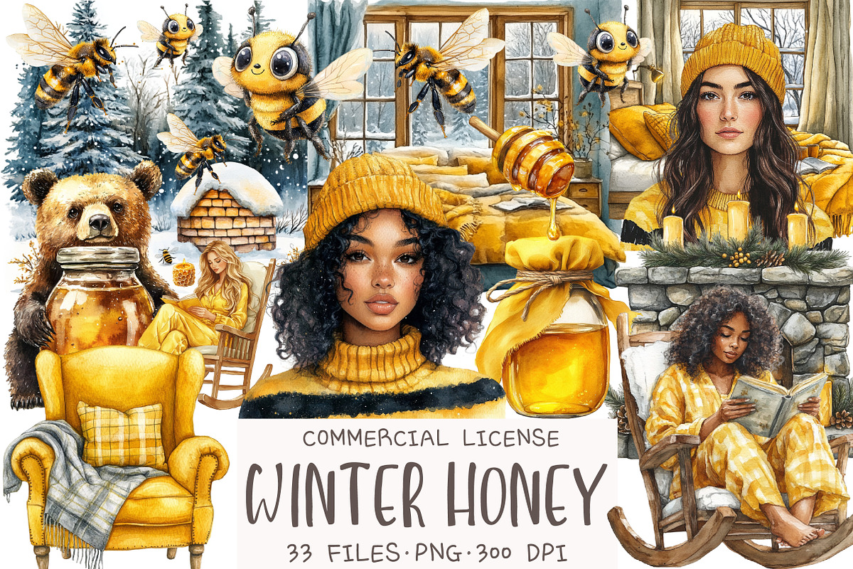 Watercolor Winter Honey Clipart, an Illustration by OK Design (Photo 1 of 5)
