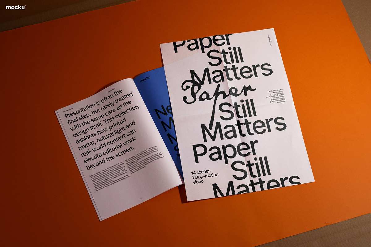 Editorial Folded Poster Mockup Set, a Books & Magazine Mockup by Mocku (Photo 7 of 17)