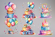 Watercolor Birthday Clipart Bundle, an Illustration by Mash Mash Stickers (Thumbnail 9 of 9)
