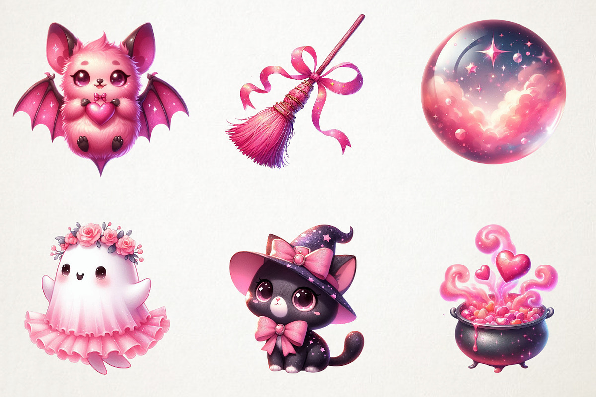 Charm Pink Halloween Clipart Bundle, an Illustration by RobertsArt (Photo 7 of 7)