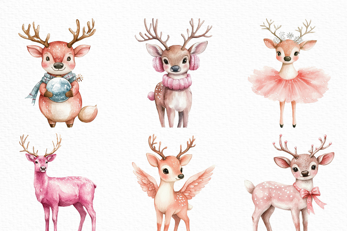 Watercolor Cute Pink Reindeer PNG, an Illustration by Craft Nest (Photo 2 of 6)