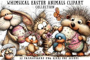 Whimsical Easter Animals Clipart, an Illustration by OK Design