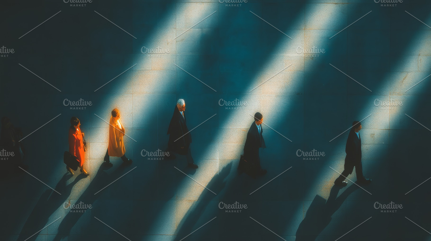 Urban scene with professionals walking through sunlight and shadows on city wal, a Person Photo by AS photostudio