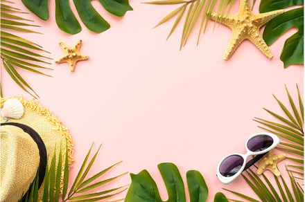 Palm leaves, sea shells, hat and, a Holiday Photo by Nadia-nb