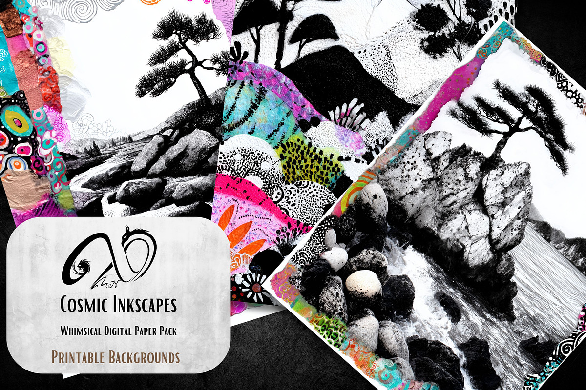 Cosmic Inkscapes: Dreamy Landscapes, a Background Graphic by NiiiNArt (Photo 7 of 9)
