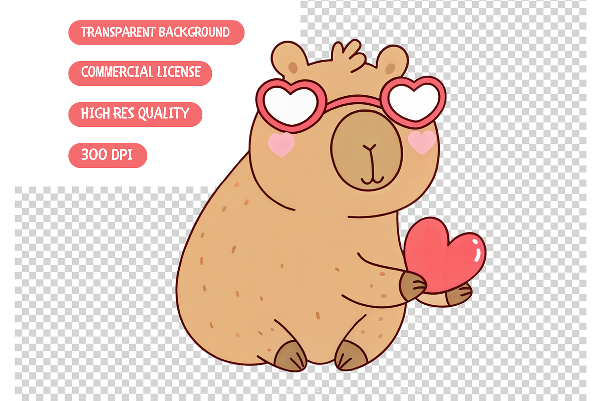 Cute Valentines Capybara Clipart Set, an Illustration by TatiMockup (Photo 4 of 4)