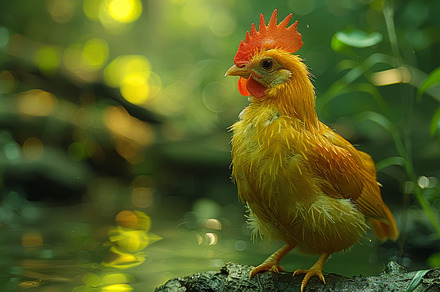 Vibrant Thai jungle fowl in lush forest setting with soft lighting, a Photo by AS photostudio