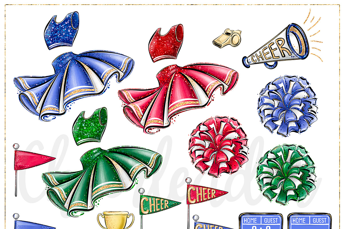 Cheerleader Hand Drawn Clipart, a Sport Illustration by Masha  Studio (Photo 5 of 12)
