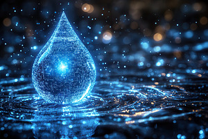 Bright blue water droplet creates ri, a Photo by Tanuart
