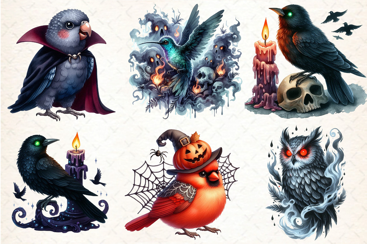 Spooky Halloween Quirky Birds Clipar, an Illustration by DreamCafeArt (Photo 3 of 7)