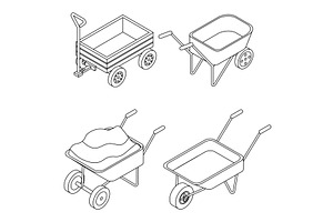 Wheelbarrow icons set vector outine, a Transportation Illustration by Ylivdesign