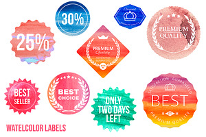 Set Of Watercolor Shopping Icons