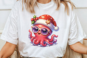 Watercolor Christmas Octopus Clipart, a Work Illustration by CraftArtStudio (Thumbnail 4 of 6)