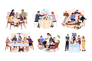 People eating at festive table set, a Person Illustration by PaperTrident (Thumbnail 1 of 13)