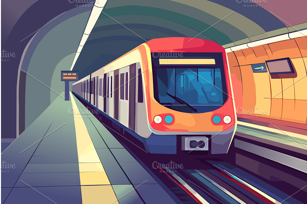 Train on subway station horizontal, a Transportation Illustration by Valerie Bodnar