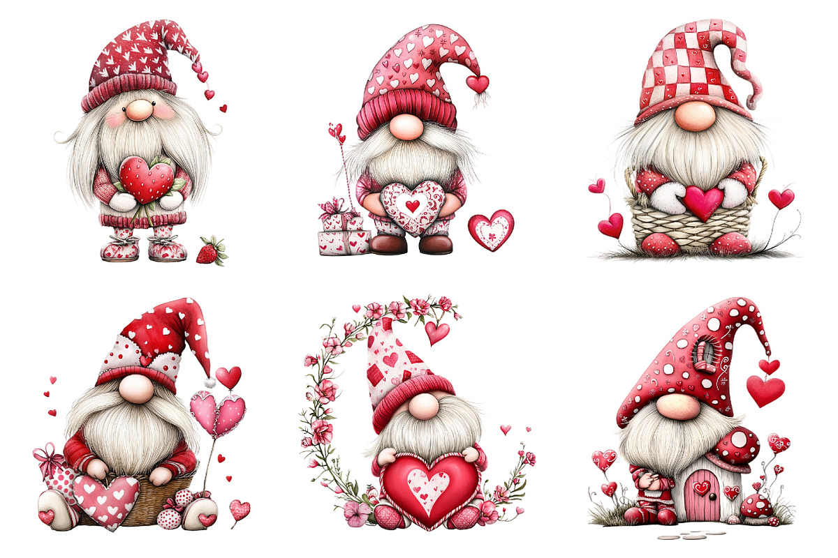Whimsical Valentine Gnome Clipart, an Illustration by Design Market (Photo 2 of 5)