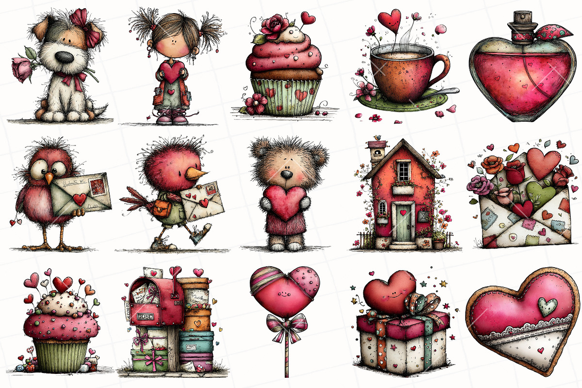 Whimsical Valentine Clipart, an Illustration by OK Design (Photo 3 of 6)