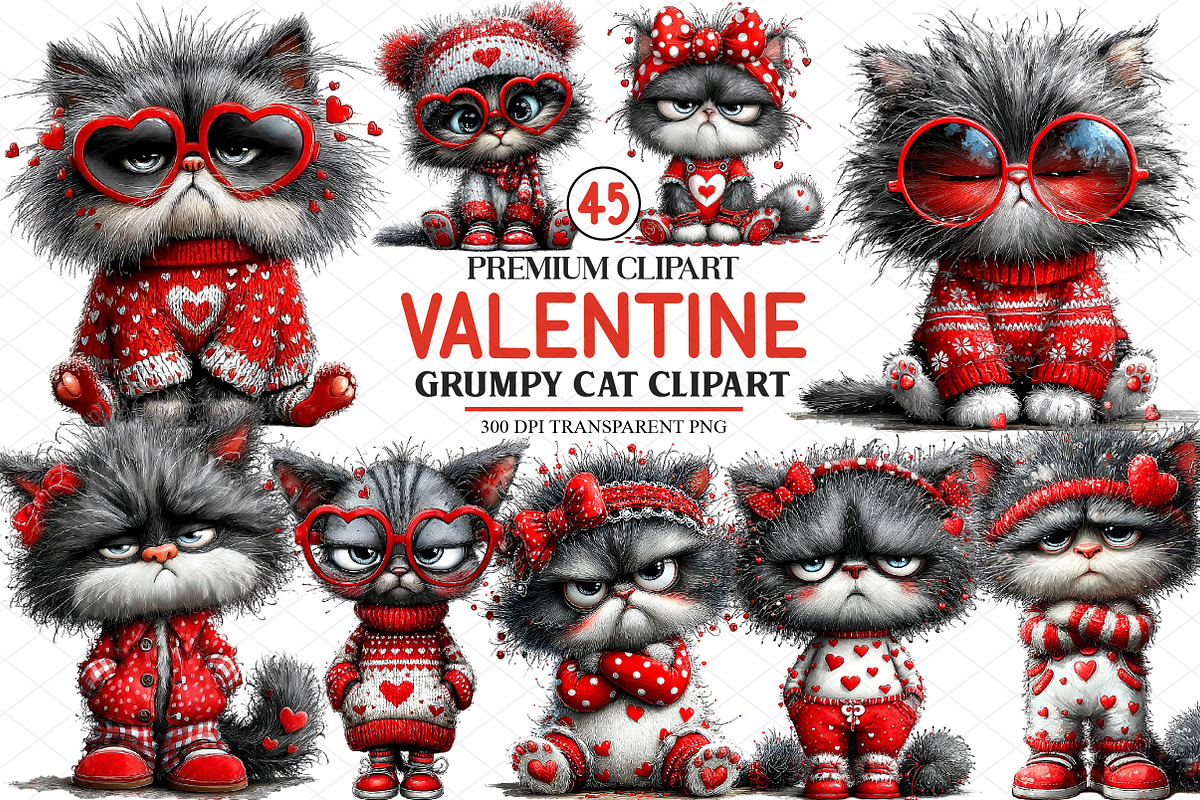 Valentine Grumpy Cat Clipart, an Illustration by cherrydesign (Photo 1 of 4)