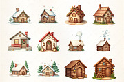 Cozy Winter Cottage Clipart, an Illustration by CrexoraLab (Thumbnail 2 of 5)