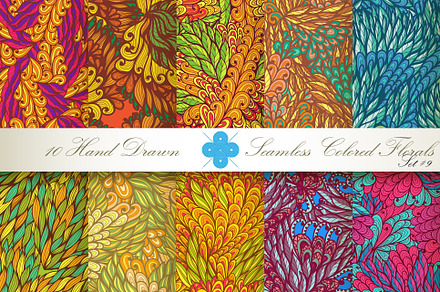 10 Colored Seamless Florals. Set #9
