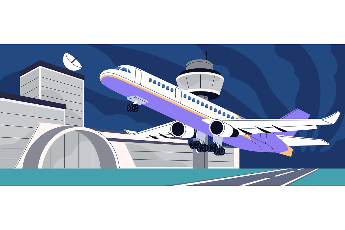 Plane on runway. Airplane flight, a Transportation Illustration by PaperTrident (Photo 1 of 2)