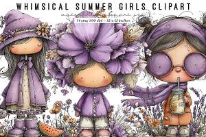 Whimsical summer girls clipart, an Illustration by SinaCreation