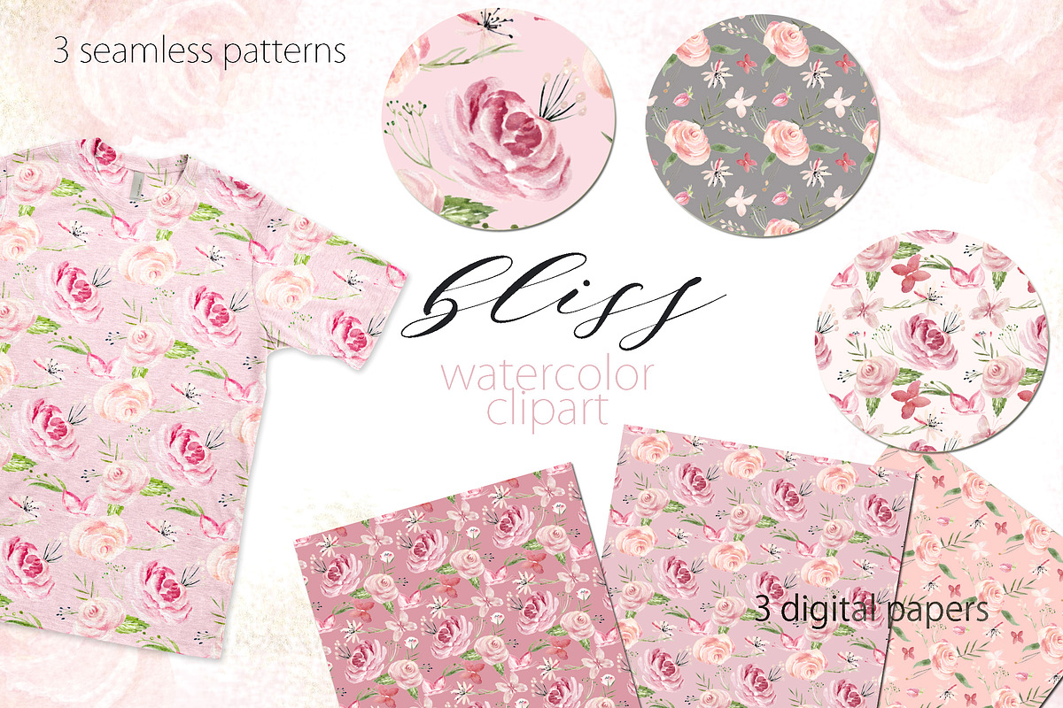 Watercolor clipart Bliss Pink, an Illustration by LABFcreations (Photo 3 of 6)