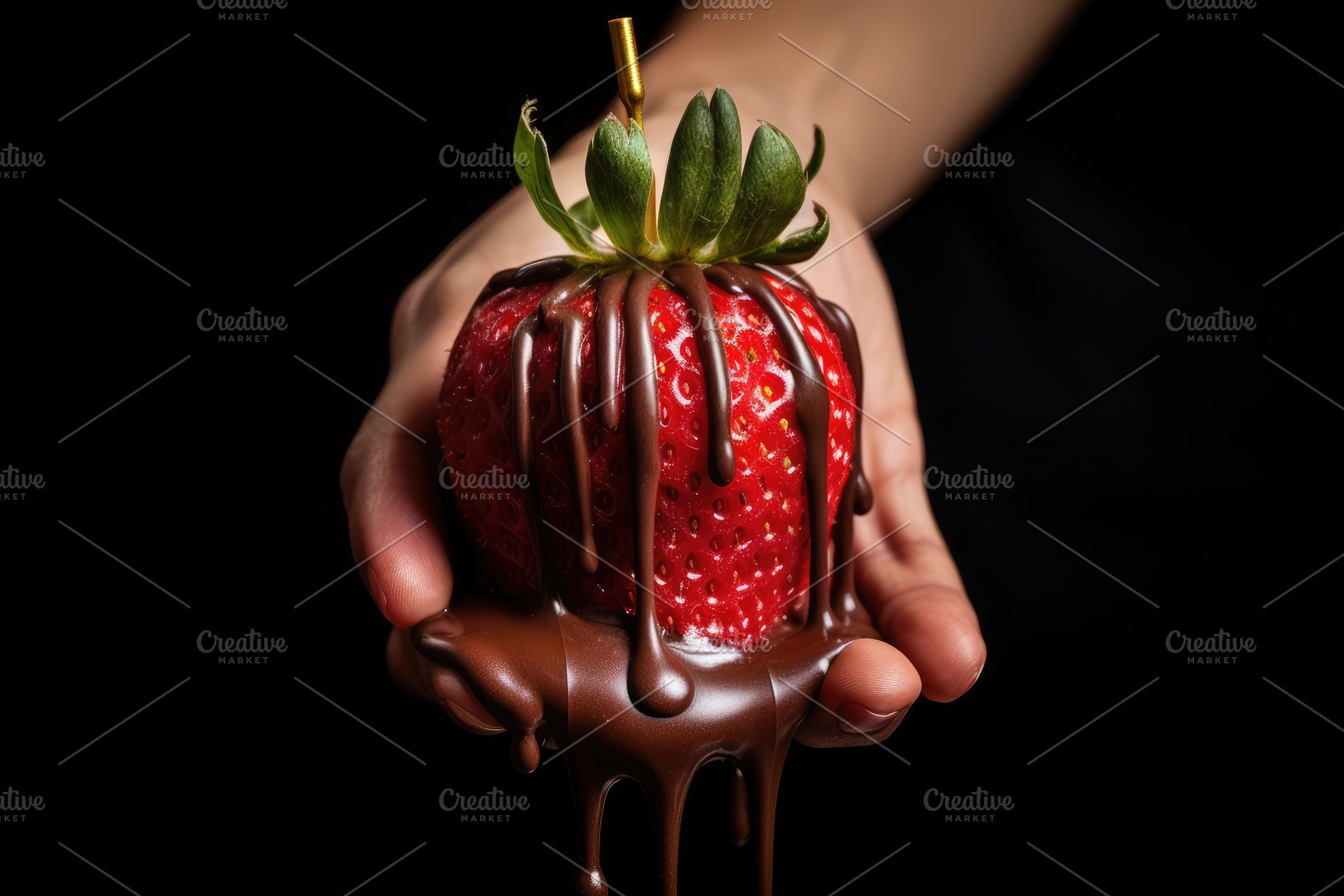 Woman hand holding a strawberry dipp, a Photo by Iftikhar Alam
